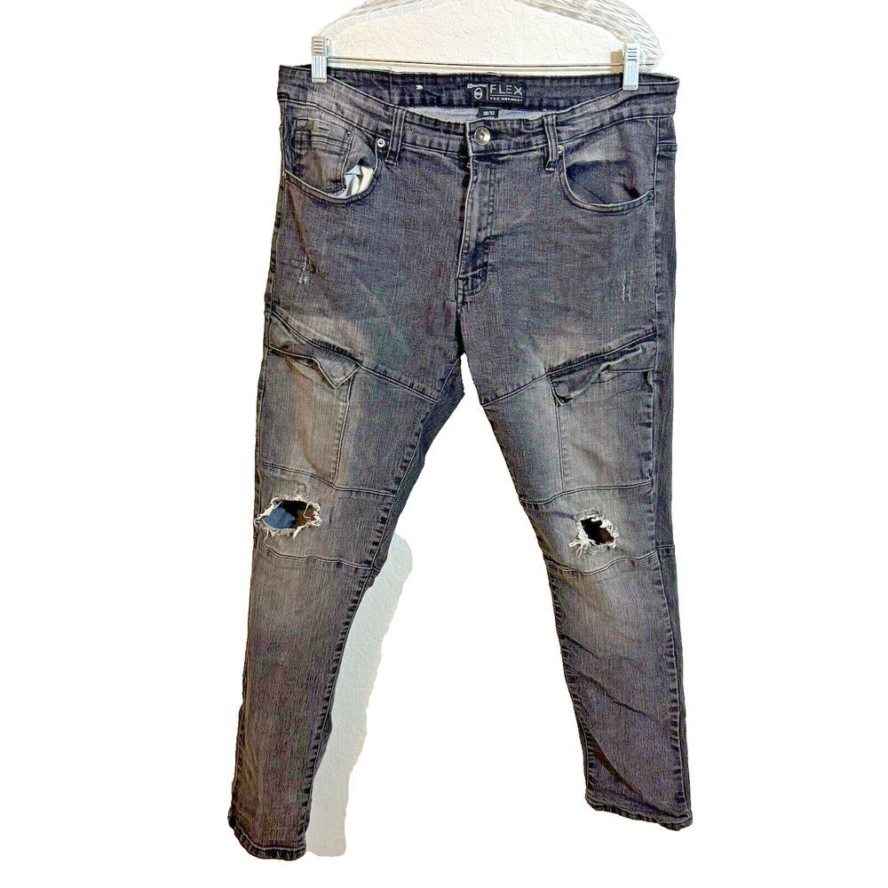 South Pole Jeans Mens 38x30 Blue Acid Wash Cargo Moto Wash Out Faded‎ Skinny